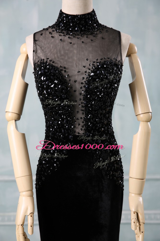 Sophisticated Black High-neck Neckline Beading Prom Evening Gown Sleeveless Zipper