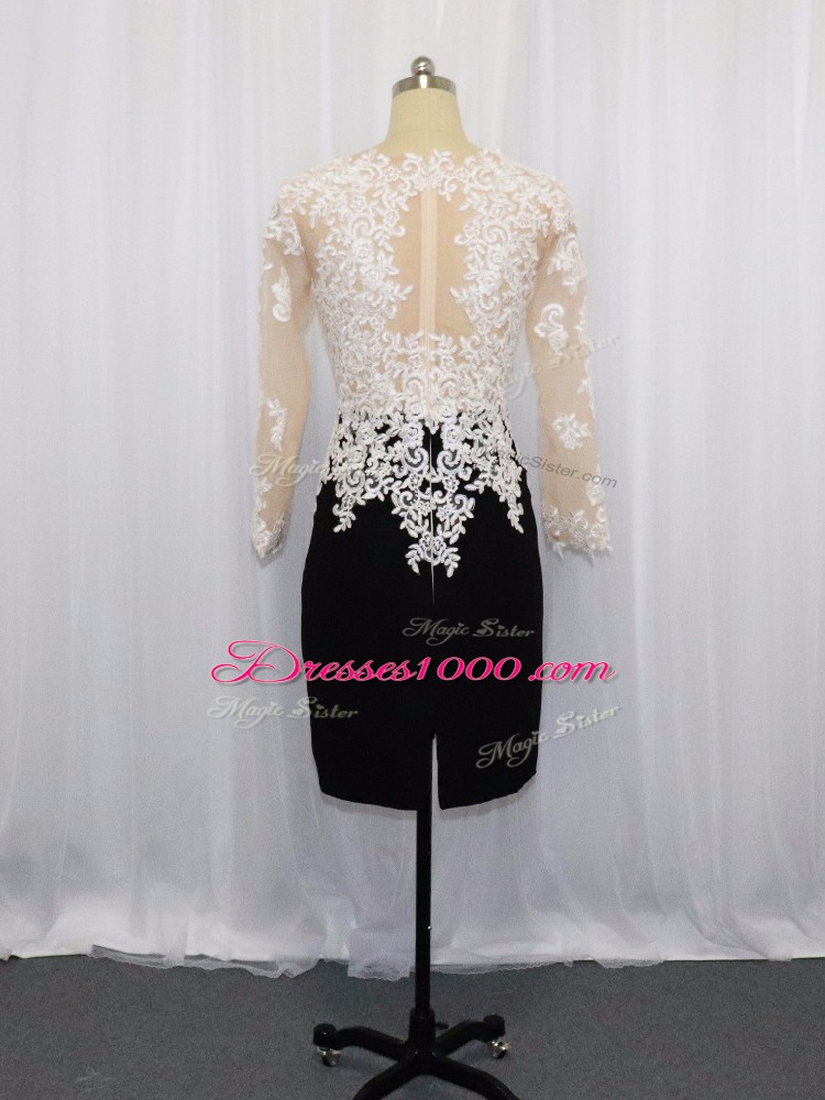 White And Black Satin Zipper Prom Party Dress Long Sleeves Mini Length Lace