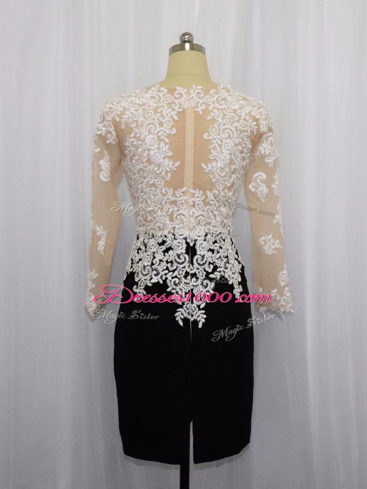 White And Black Satin Zipper Prom Party Dress Long Sleeves Mini Length Lace