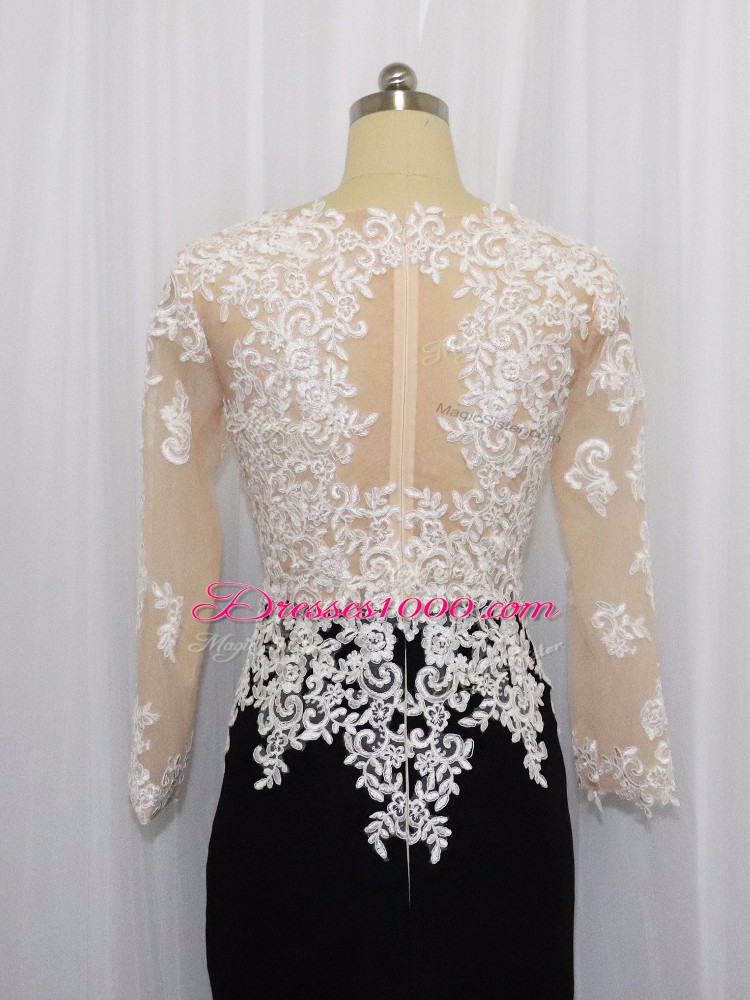 White And Black Satin Zipper Prom Party Dress Long Sleeves Mini Length Lace