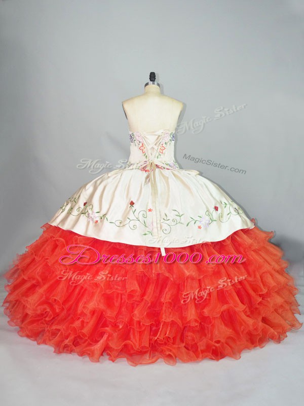 Sweetheart Sleeveless Lace Up Sweet 16 Dress Coral Red Organza