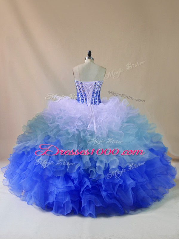 Beading and Ruffles Quinceanera Gown Multi-color Lace Up Sleeveless Floor Length