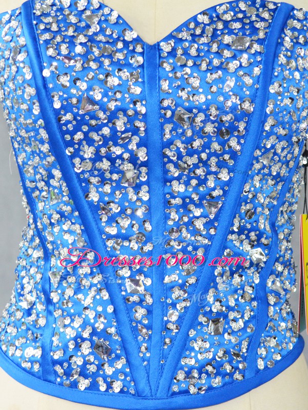 Elegant Sleeveless Tulle Floor Length Lace Up Sweet 16 Dress in Blue with Beading and Ruffles