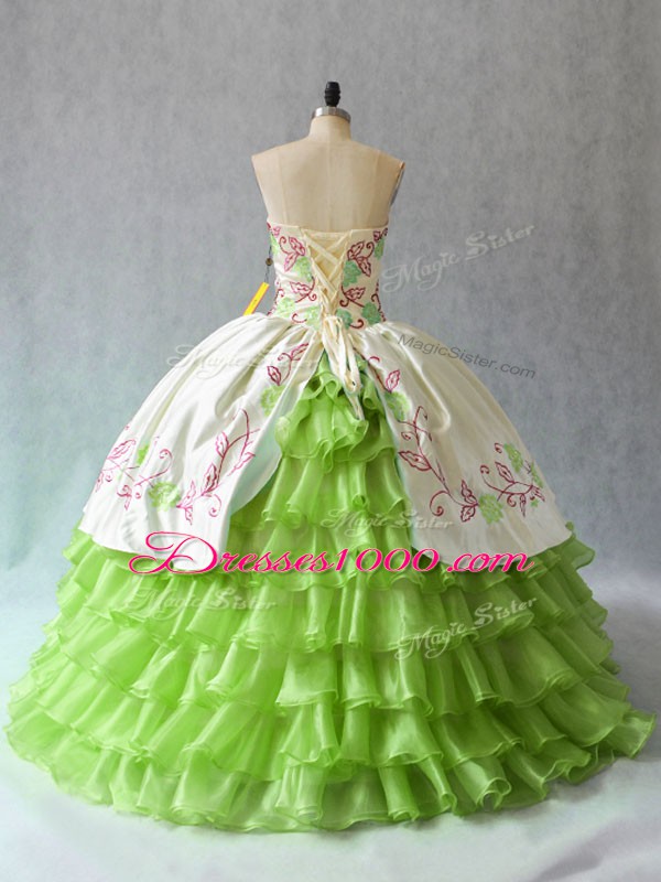 High Quality Green Sleeveless Organza Lace Up Ball Gown Prom Dress for Sweet 16 and Quinceanera