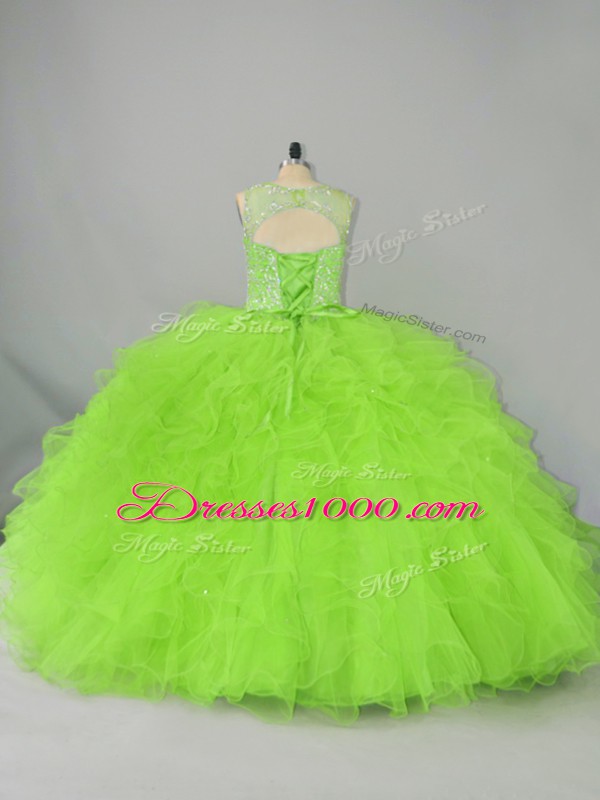 Tulle Scoop Sleeveless Lace Up Beading and Ruffles Vestidos de Quinceanera in