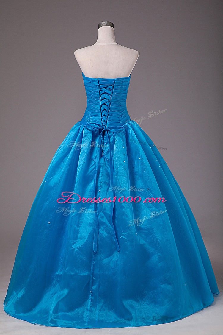 Blue Sleeveless Beading Floor Length Quinceanera Dresses