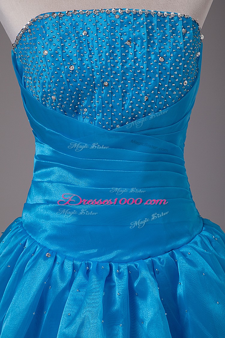 Blue Sleeveless Beading Floor Length Quinceanera Dresses