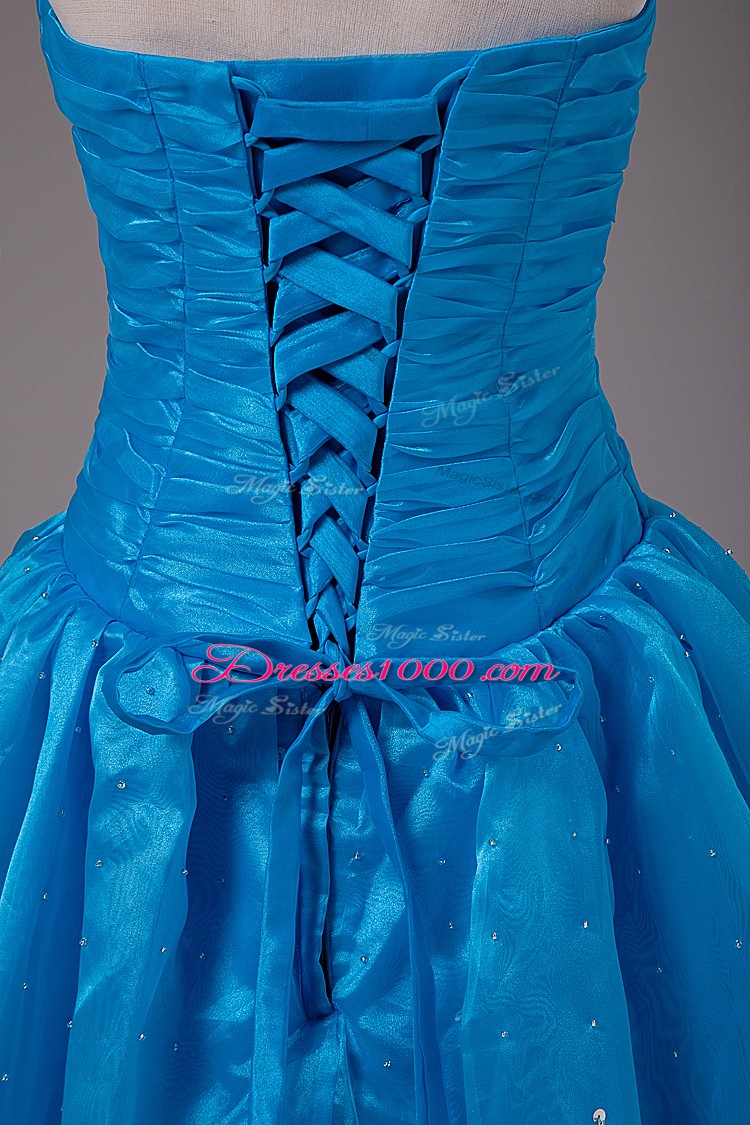 Blue Sleeveless Beading Floor Length Quinceanera Dresses