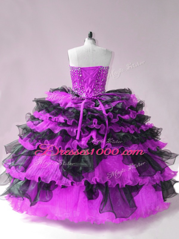 Floor Length Ball Gowns Sleeveless Black And Purple Quinceanera Gowns Lace Up