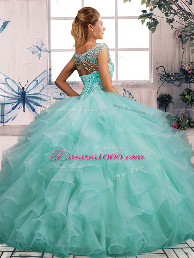 Decent Ball Gowns Ball Gown Prom Dress Watermelon Red Off The Shoulder Organza Sleeveless Floor Length Lace Up