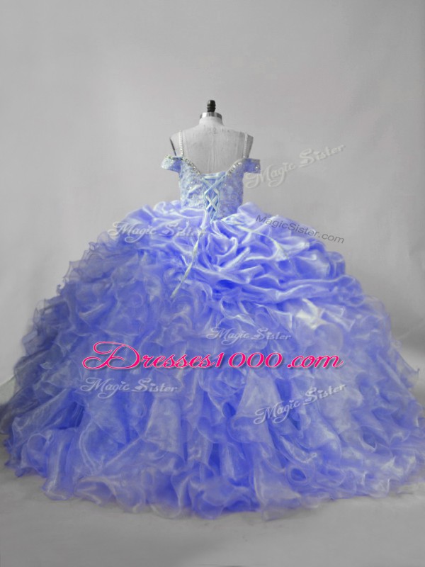Lavender and Purple Straps Neckline Beading and Ruffles and Pick Ups Sweet 16 Quinceanera Dress Sleeveless Lace Up