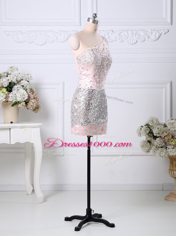 Pretty One Shoulder Sleeveless Side Zipper Pink Satin