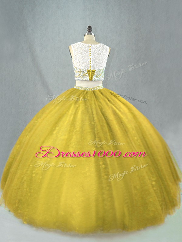 Olive Green Sleeveless Floor Length Beading Zipper 15th Birthday Dress