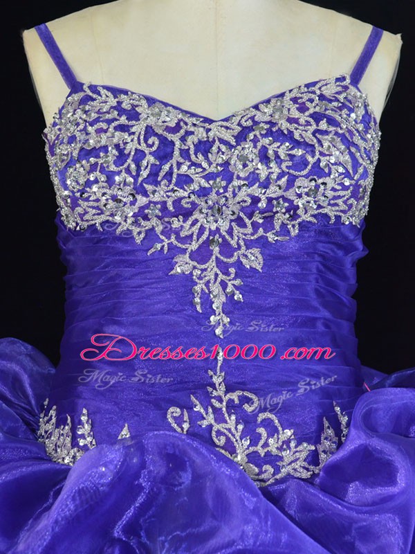 Lovely Purple Lace Up Straps Beading and Pick Ups Sweet 16 Dresses Organza Sleeveless Brush Train