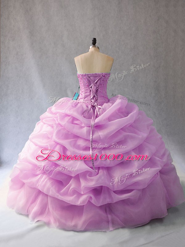 Modern Lilac Organza Lace Up Sweetheart Sleeveless Floor Length Quinceanera Dress Pick Ups
