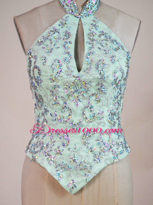 Luxury Apple Green Fabric With Rolling Flowers Lace Up Ball Gown Prom Dress Sleeveless Beading and Ruffles