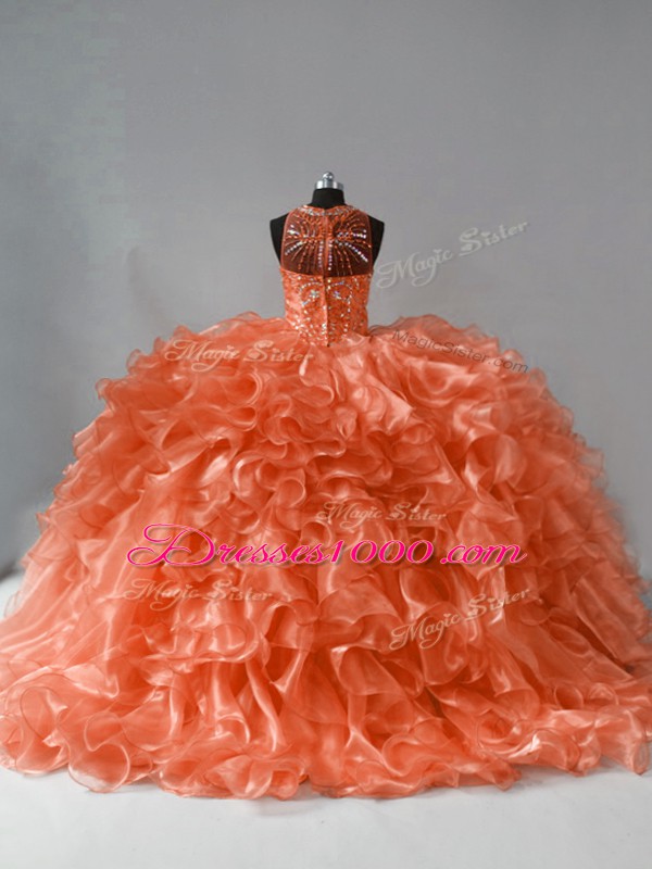 Ball Gowns Sleeveless Orange Quinceanera Dress Brush Train Zipper