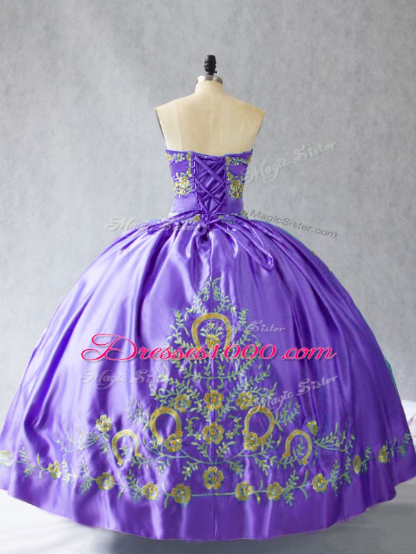 Enchanting Purple Sleeveless Satin Lace Up Vestidos de Quinceanera for Sweet 16 and Quinceanera