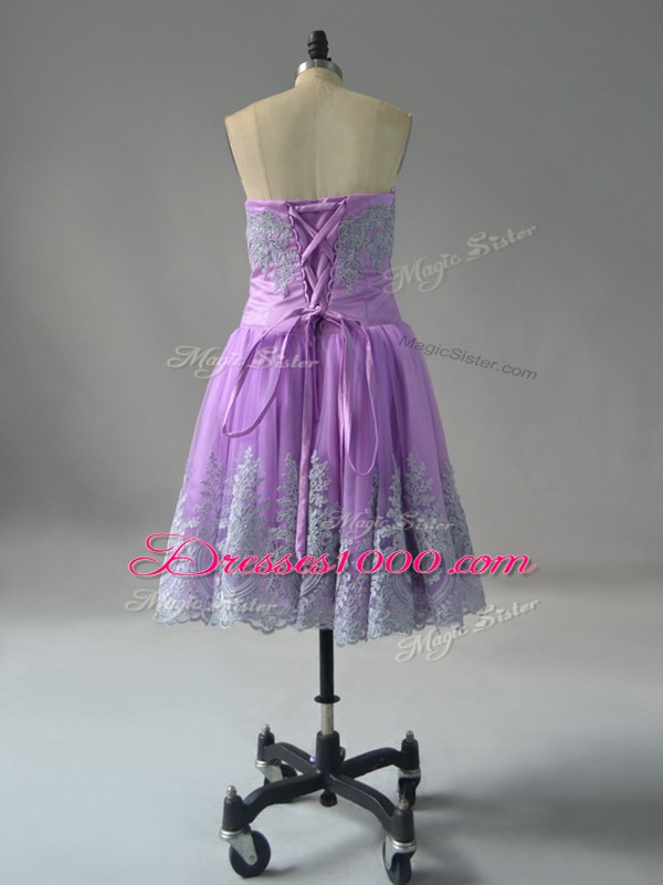 Fitting Lavender Lace Up Sweetheart Appliques and Embroidery Prom Party Dress Tulle Sleeveless