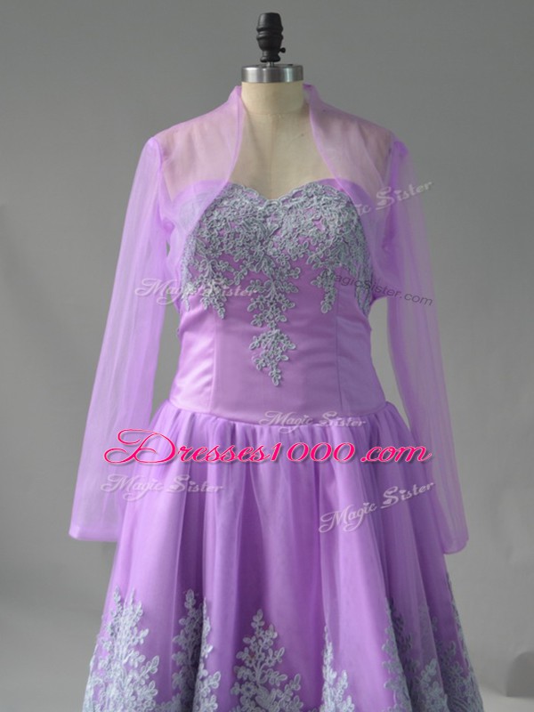 Fitting Lavender Lace Up Sweetheart Appliques and Embroidery Prom Party Dress Tulle Sleeveless