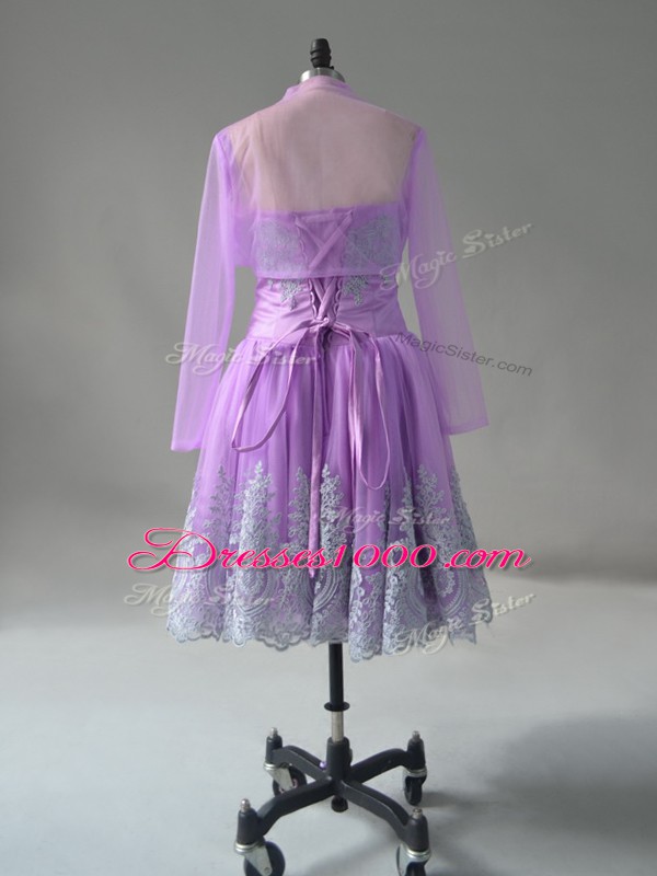 Fitting Lavender Lace Up Sweetheart Appliques and Embroidery Prom Party Dress Tulle Sleeveless