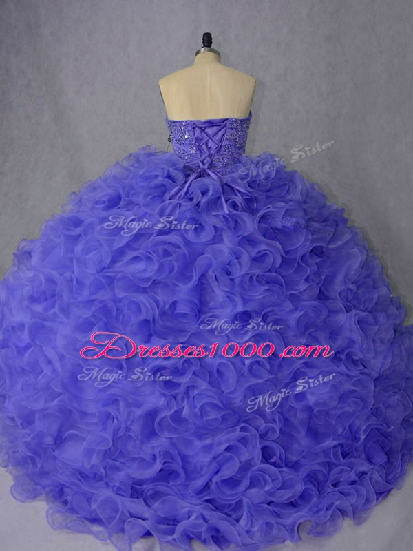 Spectacular Organza Sleeveless Quince Ball Gowns Brush Train and Beading