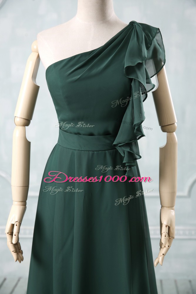 Shining One Shoulder Sleeveless Chiffon Homecoming Party Dress Ruching Zipper