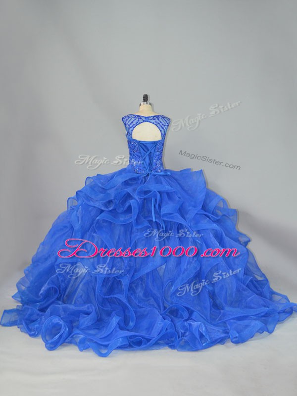 Ball Gowns Sleeveless Royal Blue 15th Birthday Dress Brush Train Lace Up