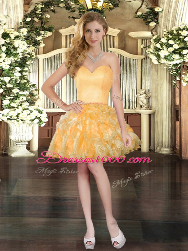 Sweetheart Sleeveless Lace Up Quinceanera Gown Gold Organza