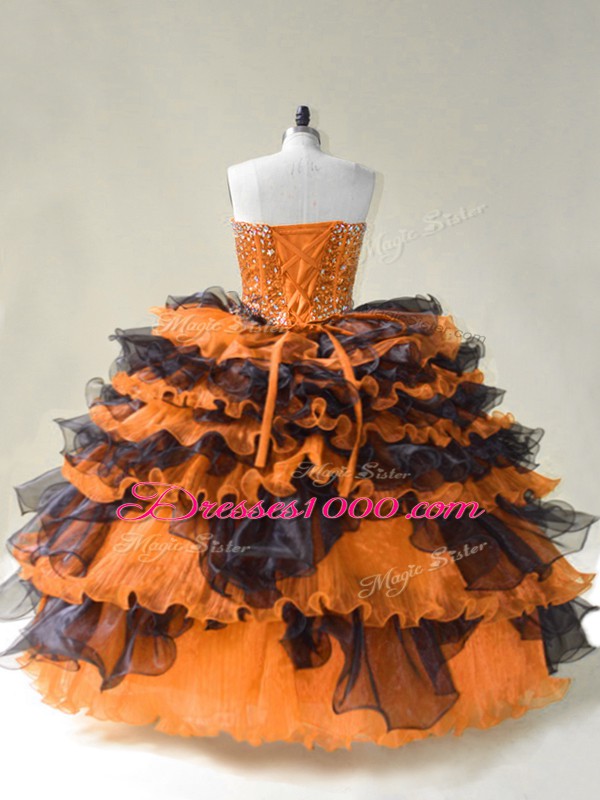 Floor Length Orange Quinceanera Gown Sweetheart Sleeveless Lace Up
