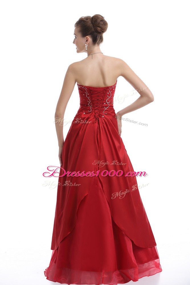 Perfect Red Sleeveless Embroidery Floor Length Formal Dresses