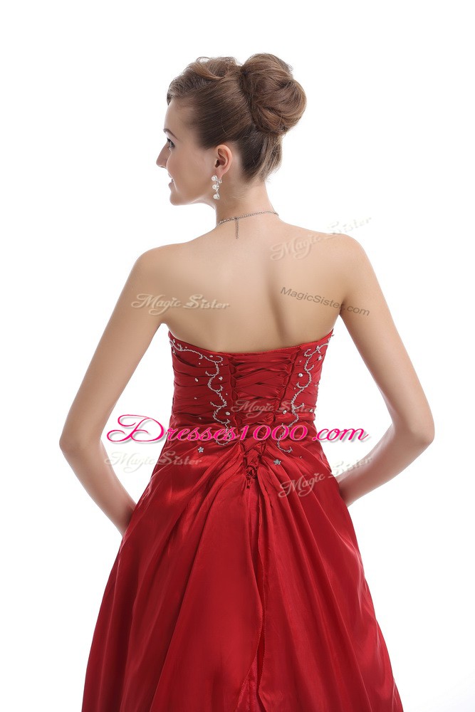 Perfect Red Sleeveless Embroidery Floor Length Formal Dresses