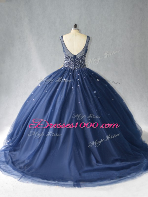 Zipper 15 Quinceanera Dress Navy Blue for Sweet 16 and Quinceanera with Beading