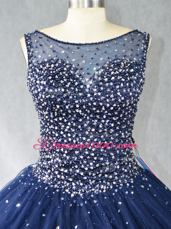 Zipper 15 Quinceanera Dress Navy Blue for Sweet 16 and Quinceanera with Beading