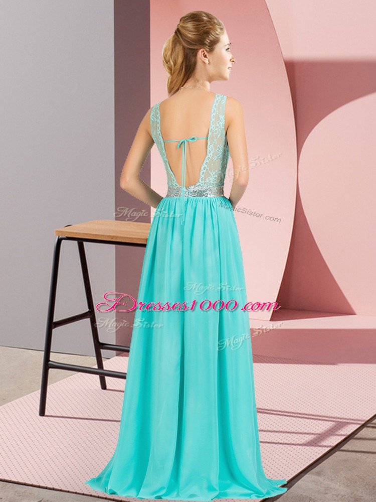 Custom Fit Sleeveless Beading and Lace and Appliques Backless Evening Wear
