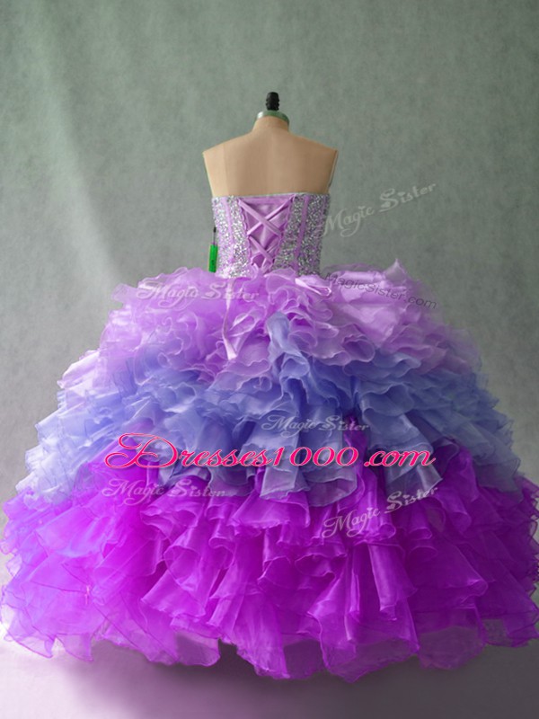 High Quality Multi-color Ball Gowns Sweetheart Sleeveless Organza Floor Length Lace Up Beading and Ruffles Ball Gown Prom Dress