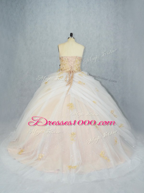 Champagne Quinceanera Dress Tulle Sleeveless Beading and Appliques