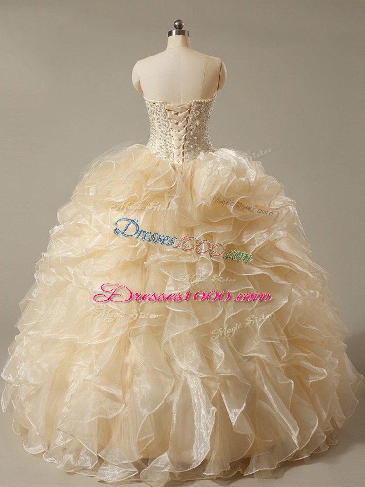 Sleeveless Beading and Ruffles Lace Up Quince Ball Gowns