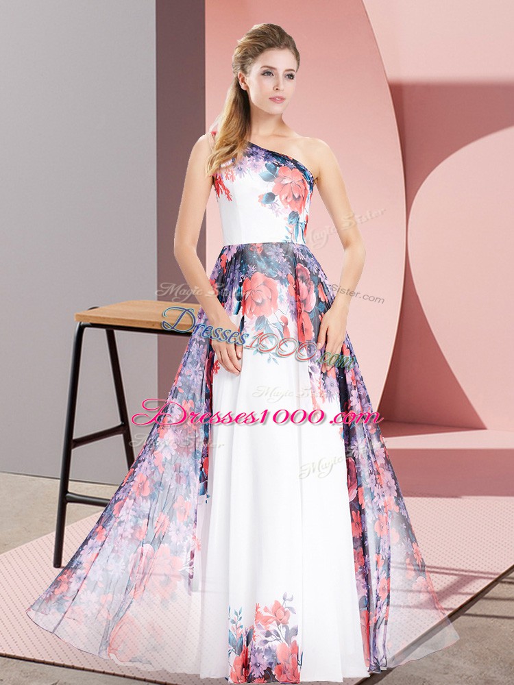 White Chiffon Zipper One Shoulder Sleeveless Floor Length Prom Dress Pattern