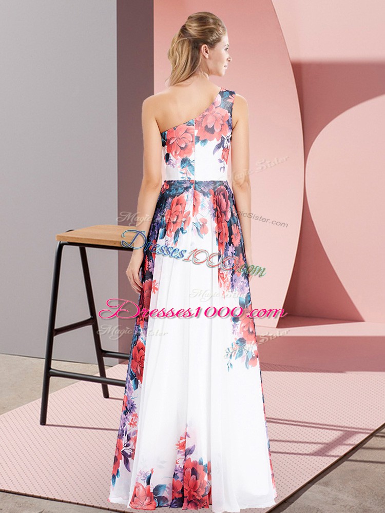 White Chiffon Zipper One Shoulder Sleeveless Floor Length Prom Dress Pattern