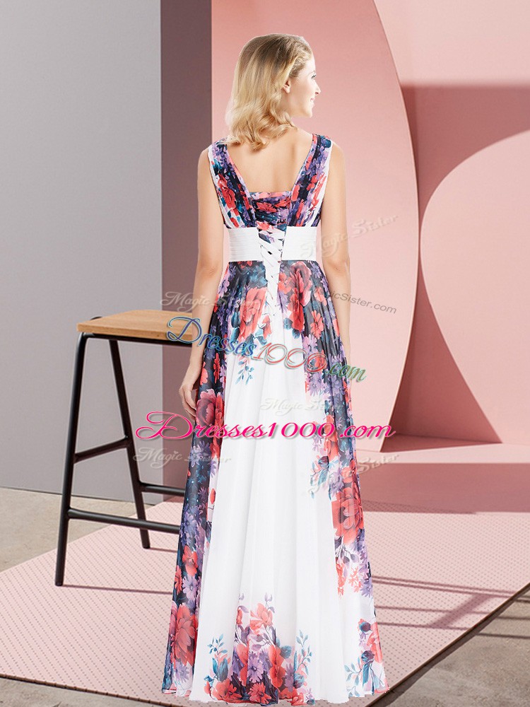 Floor Length White Formal Dresses Chiffon Sleeveless Pattern