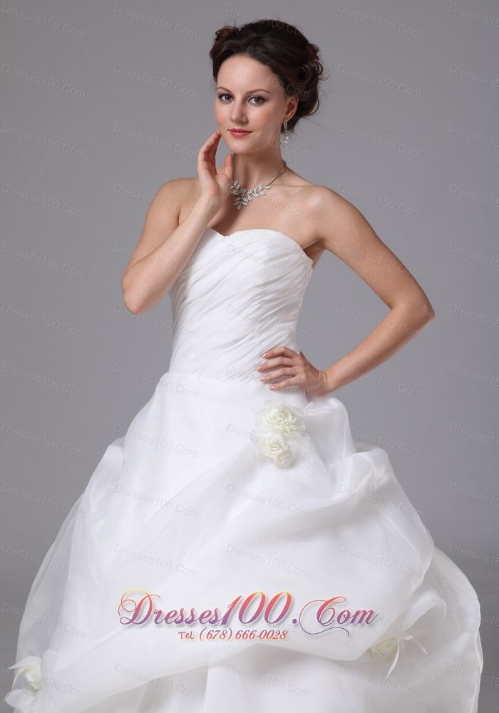Ruch Bodice Pick-ups Hand Made Flowers Wedding Dress