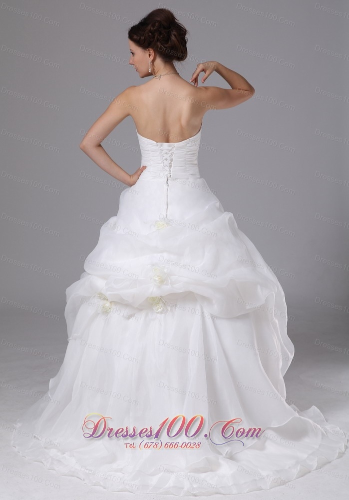 Ruch Bodice Pick-ups Hand Made Flowers Wedding Dress