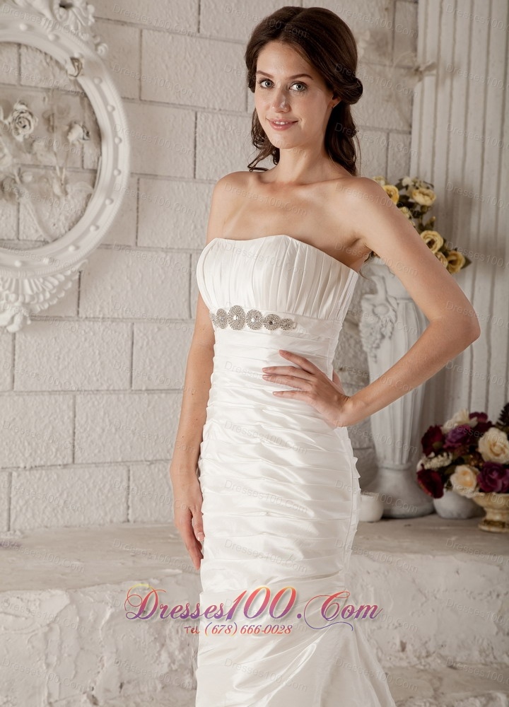 Mermaid Beading Brush Train Strapless Bridal Gown