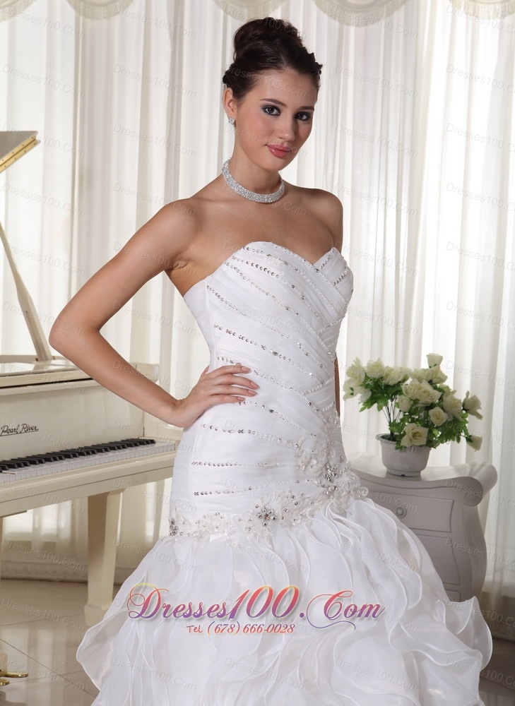 Beading Bodice Wedding Dress Layered Mermaid Sweetheart