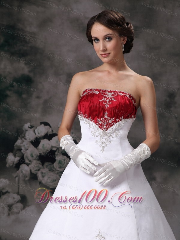 Wine Red Appliques Court Train Golden wedding Dress