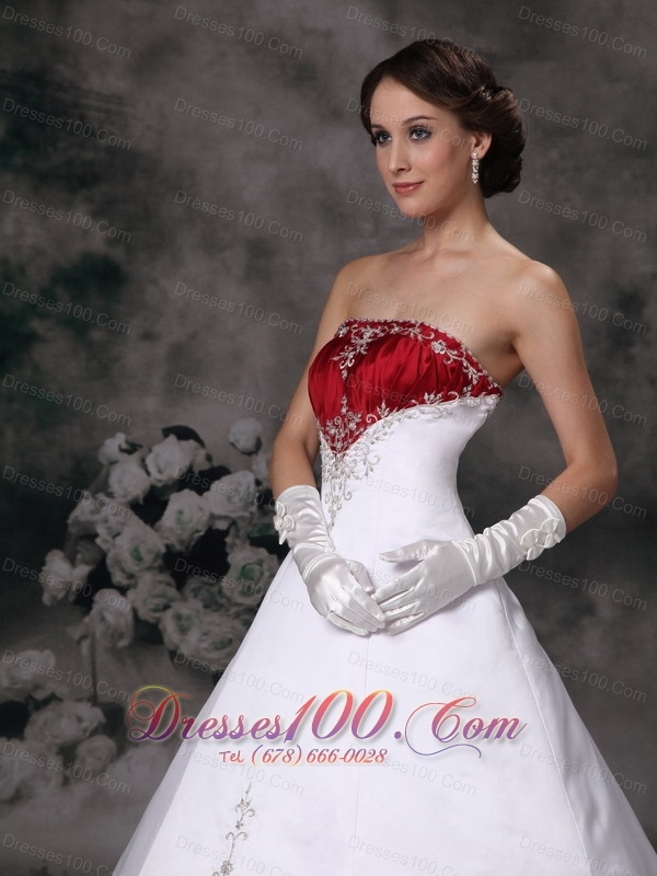 Wine Red Appliques Court Train Golden wedding Dress