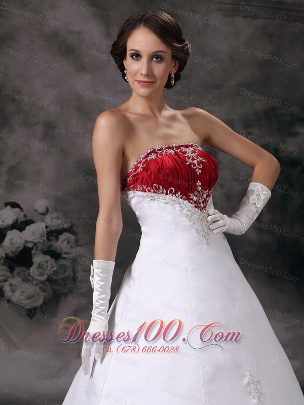 Wine Red Appliques Court Train Golden wedding Dress