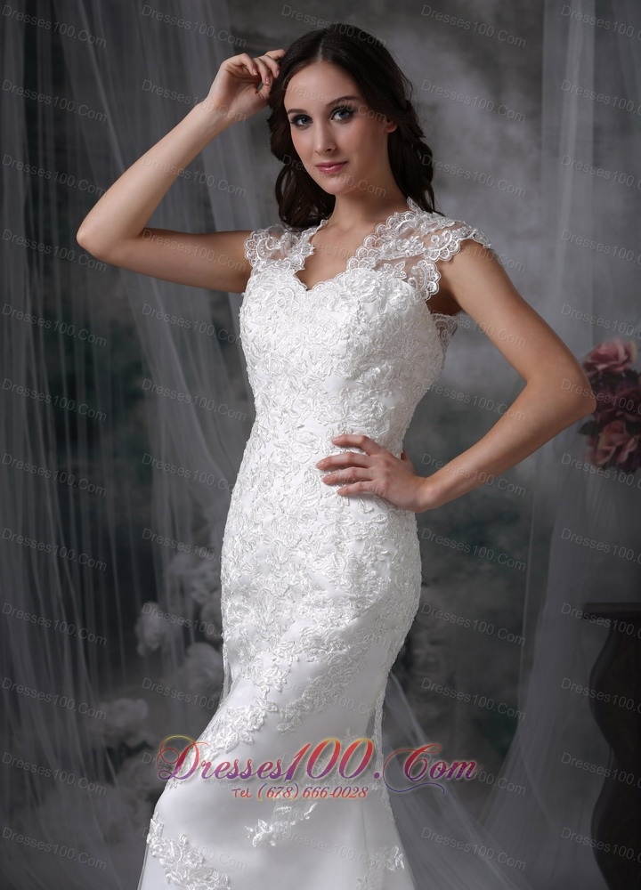 Sheath Lace Brush Train Wide Straps Wedding Dress
