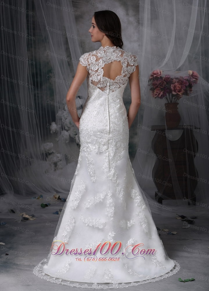 Sheath Lace Brush Train Wide Straps Wedding Dress